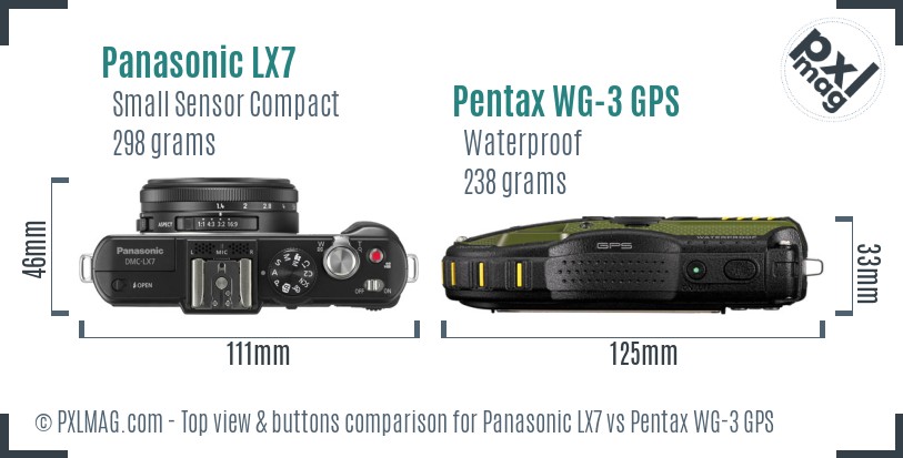 Panasonic LX7 vs Pentax WG-3 GPS top view buttons comparison