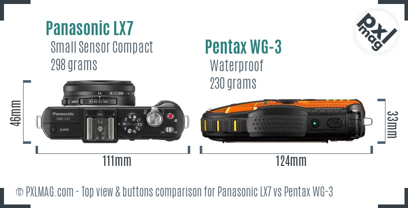 Panasonic LX7 vs Pentax WG-3 top view buttons comparison