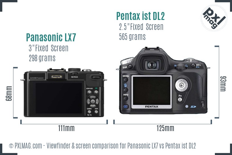Panasonic LX7 vs Pentax ist DL2 Screen and Viewfinder comparison