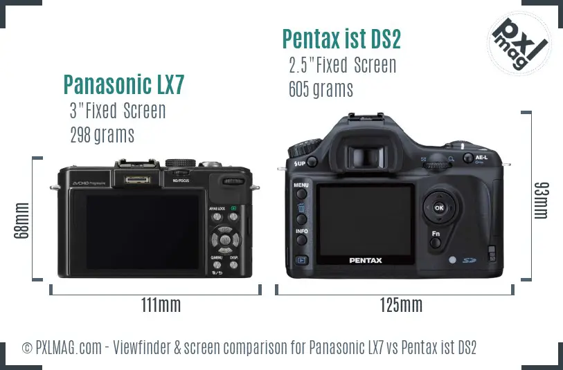 Panasonic LX7 vs Pentax ist DS2 Screen and Viewfinder comparison