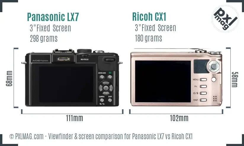 Panasonic LX7 vs Ricoh CX1 Screen and Viewfinder comparison