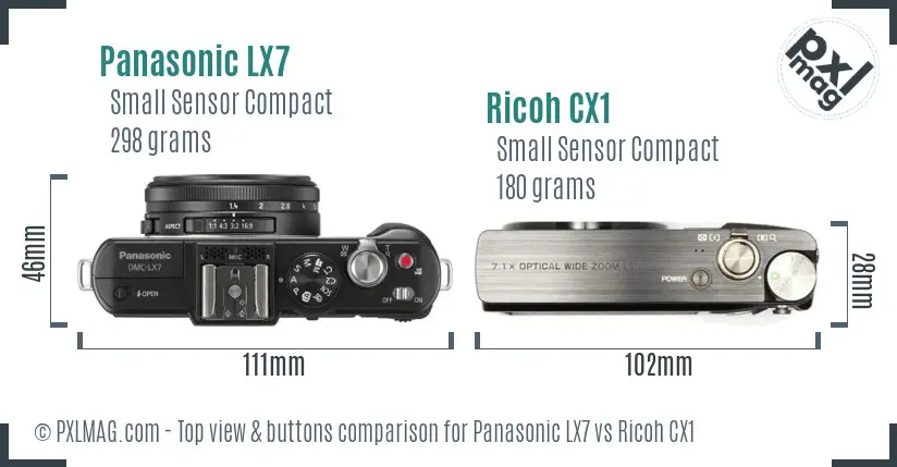 Panasonic LX7 vs Ricoh CX1 top view buttons comparison