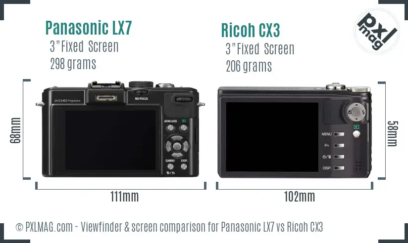 Panasonic LX7 vs Ricoh CX3 Screen and Viewfinder comparison