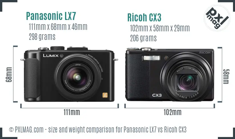 Panasonic LX7 vs Ricoh CX3 size comparison