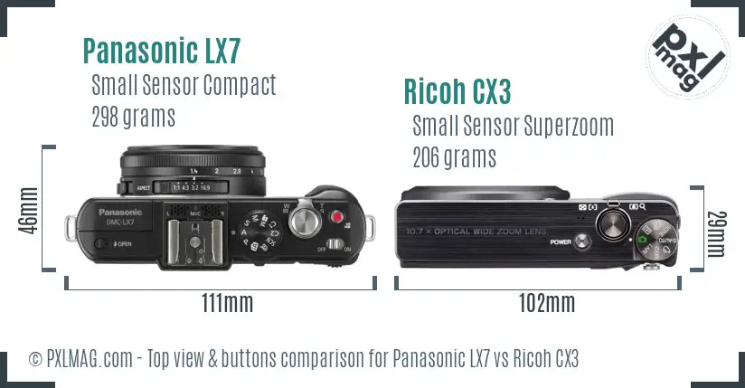 Panasonic LX7 vs Ricoh CX3 top view buttons comparison