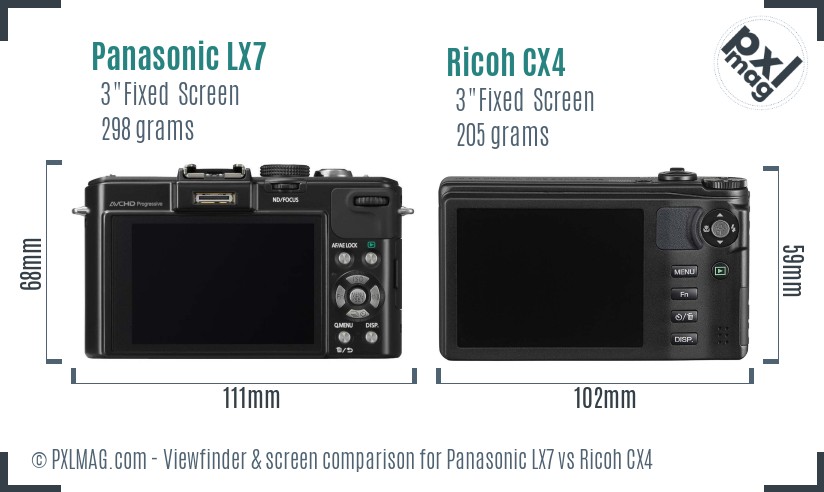 Panasonic LX7 vs Ricoh CX4 Screen and Viewfinder comparison