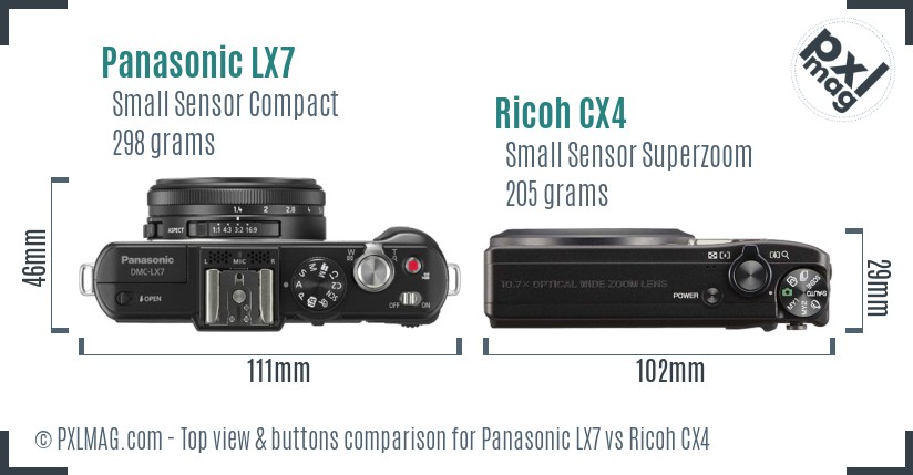 Panasonic LX7 vs Ricoh CX4 top view buttons comparison