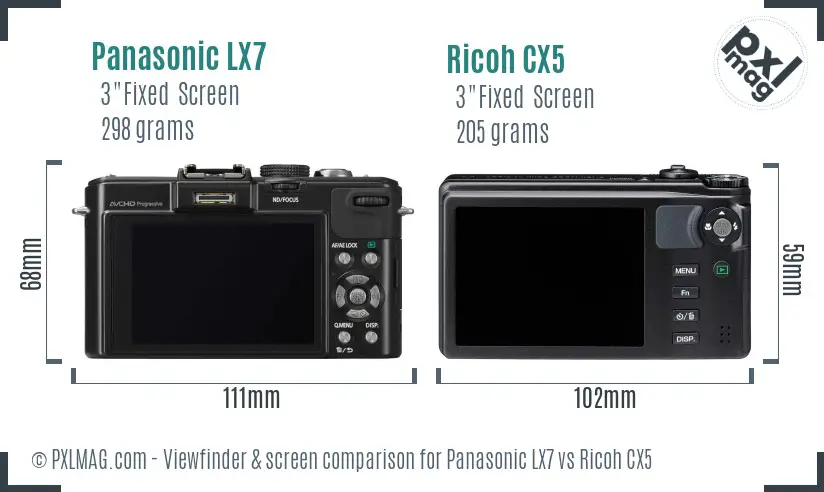Panasonic LX7 vs Ricoh CX5 Screen and Viewfinder comparison