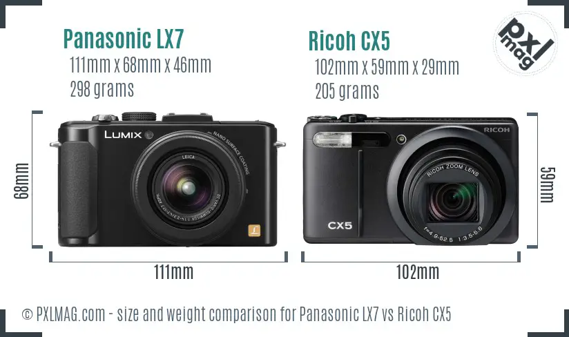 Panasonic LX7 vs Ricoh CX5 size comparison