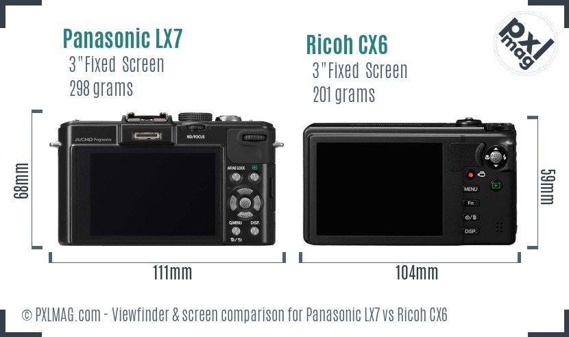 Panasonic LX7 vs Ricoh CX6 Screen and Viewfinder comparison