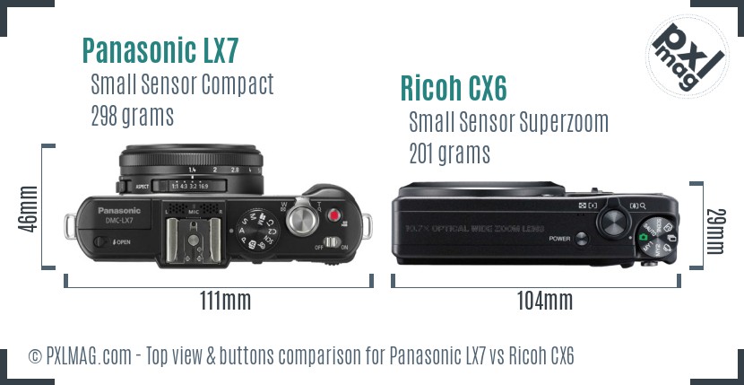 Panasonic LX7 vs Ricoh CX6 top view buttons comparison