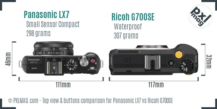 Panasonic LX7 vs Ricoh G700SE top view buttons comparison