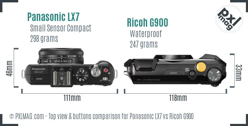Panasonic LX7 vs Ricoh G900 top view buttons comparison