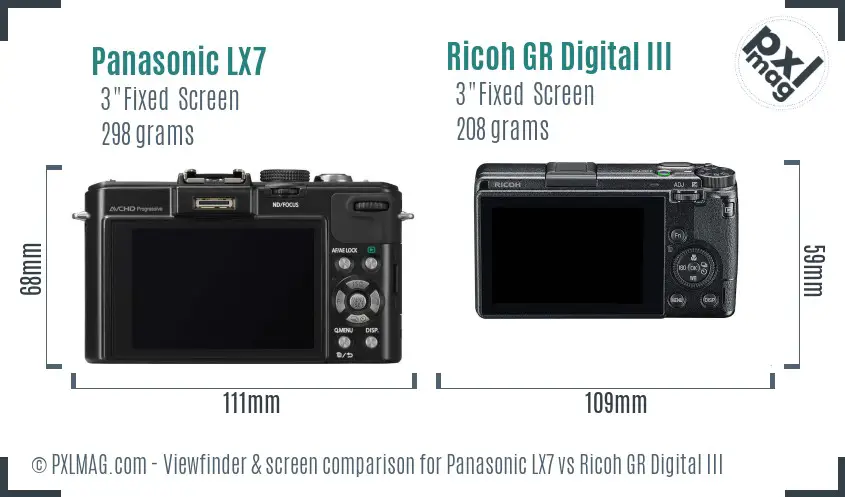 Panasonic LX7 vs Ricoh GR Digital III Screen and Viewfinder comparison