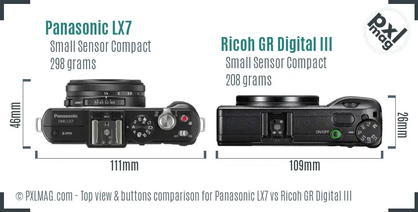 Panasonic LX7 vs Ricoh GR Digital III top view buttons comparison