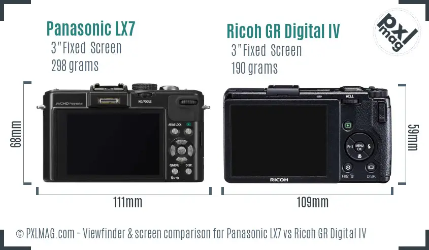Panasonic LX7 vs Ricoh GR Digital IV Screen and Viewfinder comparison