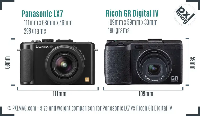 Panasonic LX7 vs Ricoh GR Digital IV size comparison