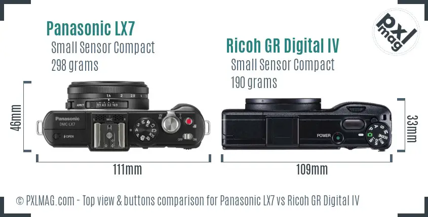 Panasonic LX7 vs Ricoh GR Digital IV top view buttons comparison