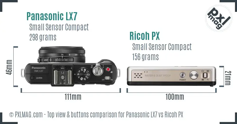 Panasonic LX7 vs Ricoh PX top view buttons comparison Panasonic LX7 vs Ricoh PX top view buttons comparison