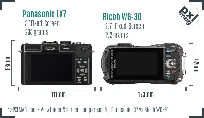 Panasonic LX7 vs Ricoh WG-30 Screen and Viewfinder comparison