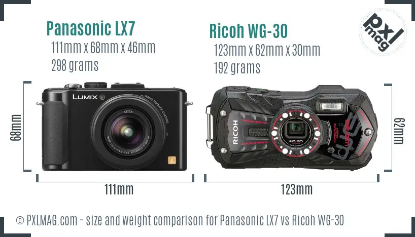 Panasonic LX7 vs Ricoh WG-30 size comparison