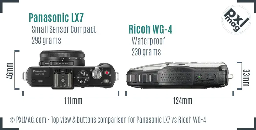 Panasonic LX7 vs Ricoh WG-4 top view buttons comparison