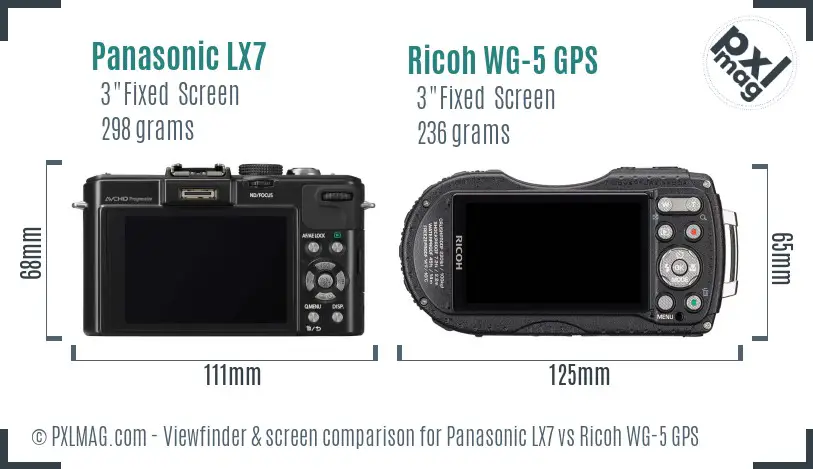 Panasonic LX7 vs Ricoh WG-5 GPS Screen and Viewfinder comparison