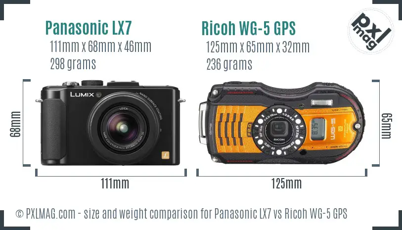 Panasonic LX7 vs Ricoh WG-5 GPS size comparison