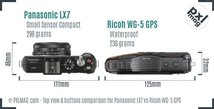 Panasonic LX7 vs Ricoh WG-5 GPS top view buttons comparison