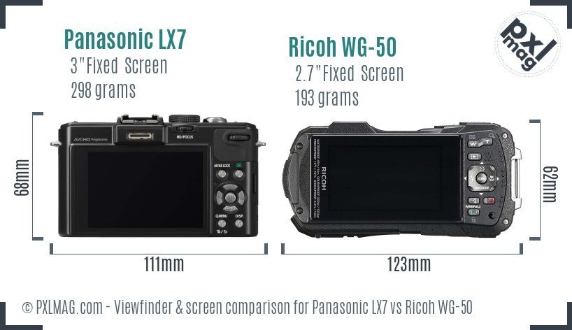 Panasonic LX7 vs Ricoh WG-50 Screen and Viewfinder comparison