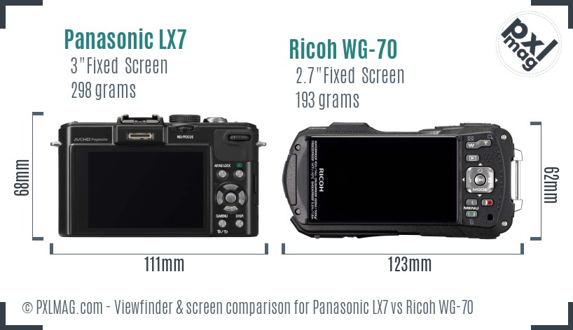 Panasonic LX7 vs Ricoh WG-70 Screen and Viewfinder comparison