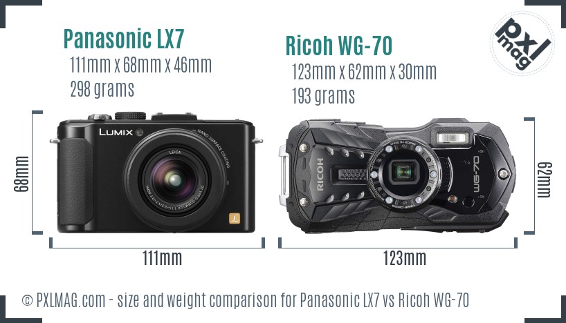 Panasonic LX7 vs Ricoh WG-70 size comparison
