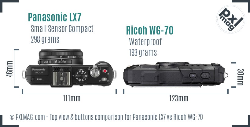 Panasonic LX7 vs Ricoh WG-70 top view buttons comparison