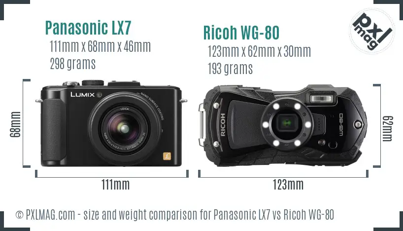 Panasonic LX7 vs Ricoh WG-80 size comparison