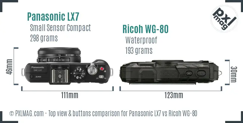 Panasonic LX7 vs Ricoh WG-80 top view buttons comparison