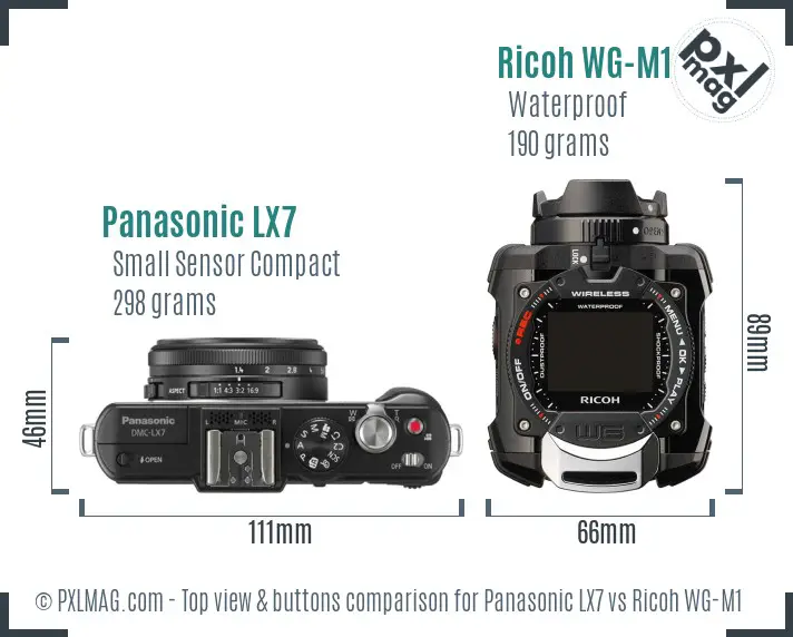 Panasonic LX7 vs Ricoh WG-M1 top view buttons comparison Panasonic LX7 vs Ricoh WG-M1 top view buttons comparison