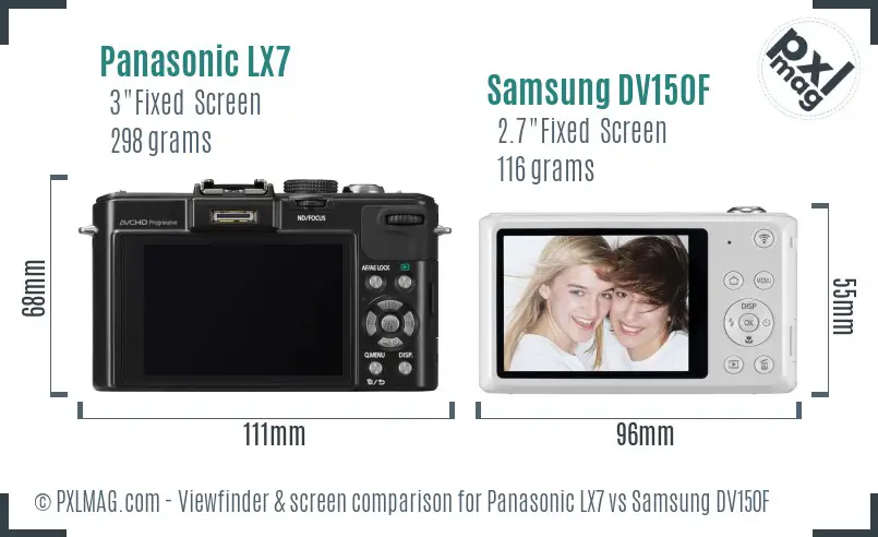 Panasonic LX7 vs Samsung DV150F Screen and Viewfinder comparison