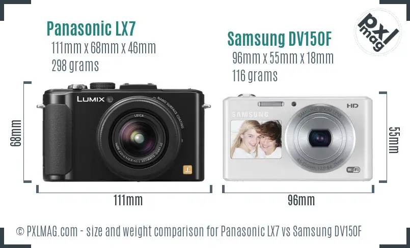 Panasonic LX7 vs Samsung DV150F size comparison