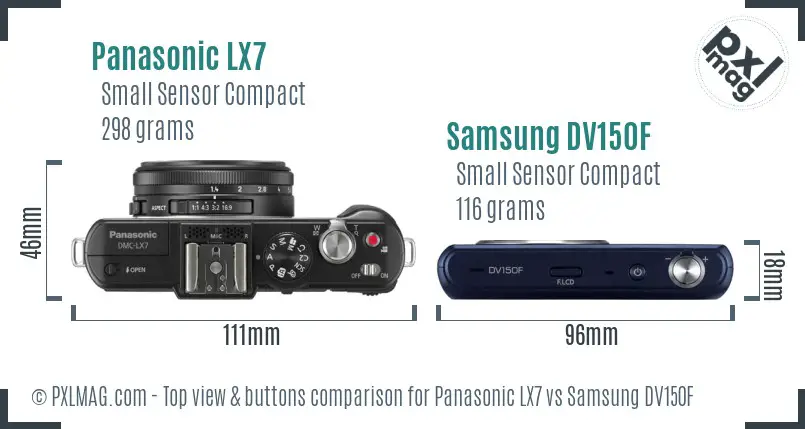 Panasonic LX7 vs Samsung DV150F top view buttons comparison