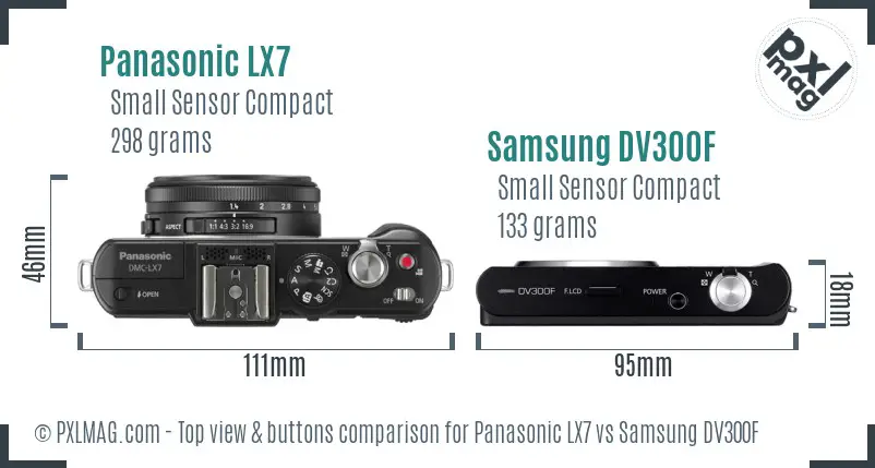 Panasonic LX7 vs Samsung DV300F top view buttons comparison