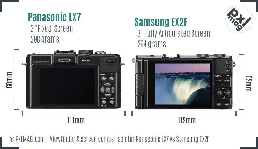 Panasonic LX7 vs Samsung EX2F Screen and Viewfinder comparison