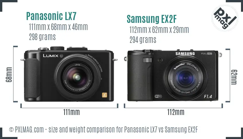 Panasonic LX7 vs Samsung EX2F size comparison