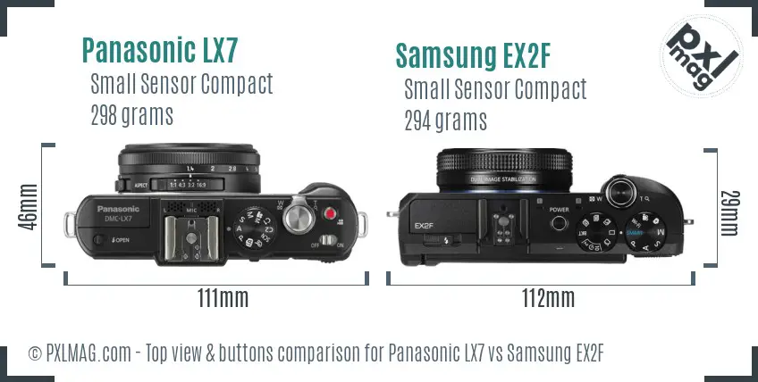 Panasonic LX7 vs Samsung EX2F top view buttons comparison