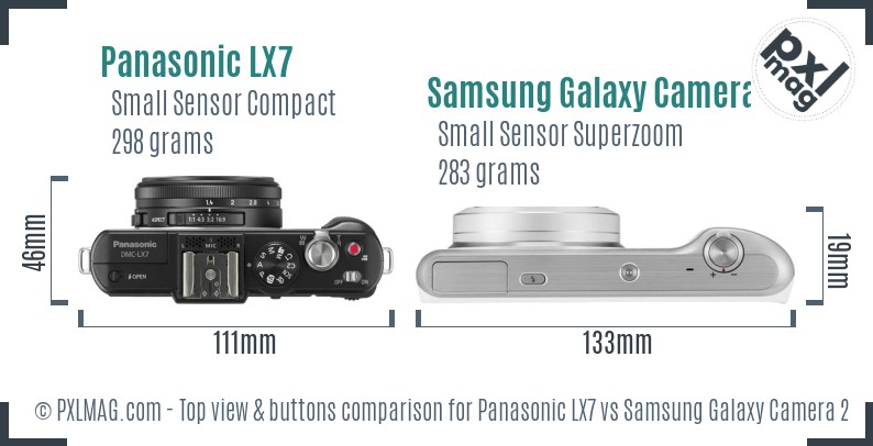 Panasonic LX7 vs Samsung Galaxy Camera 2 top view buttons comparison