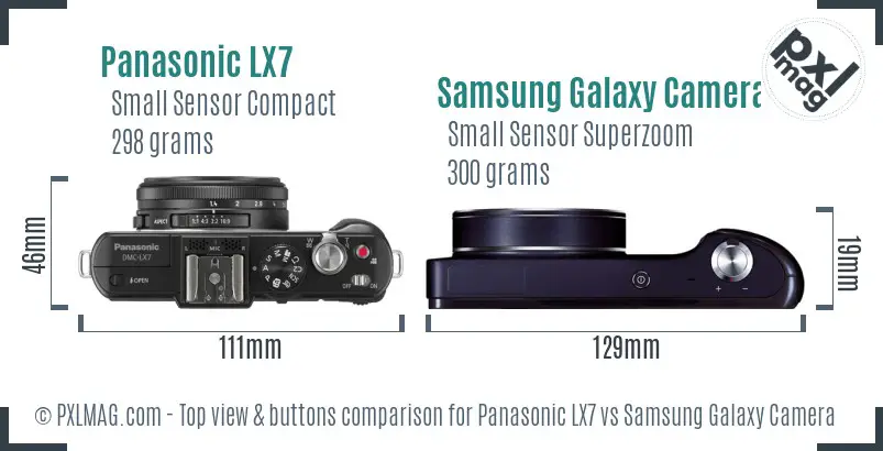 Panasonic LX7 vs Samsung Galaxy Camera top view buttons comparison