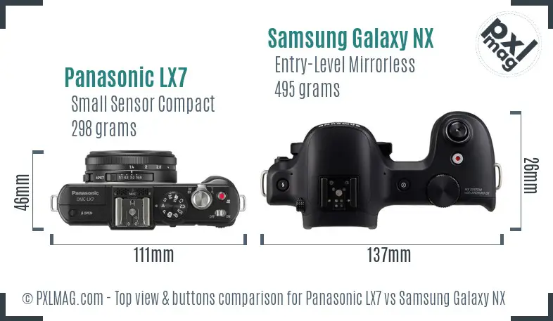 Panasonic LX7 vs Samsung Galaxy NX top view buttons comparison
