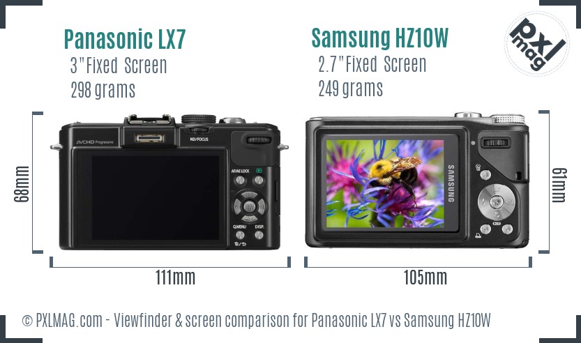 Panasonic LX7 vs Samsung HZ10W Screen and Viewfinder comparison