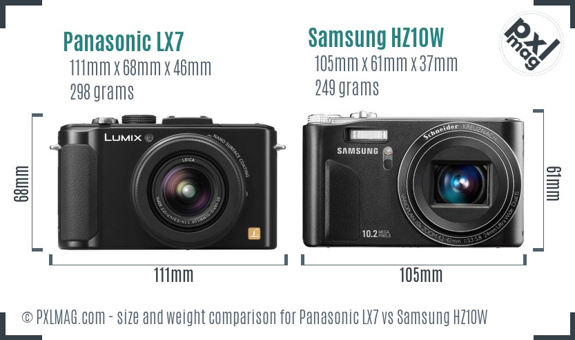 Panasonic LX7 vs Samsung HZ10W size comparison