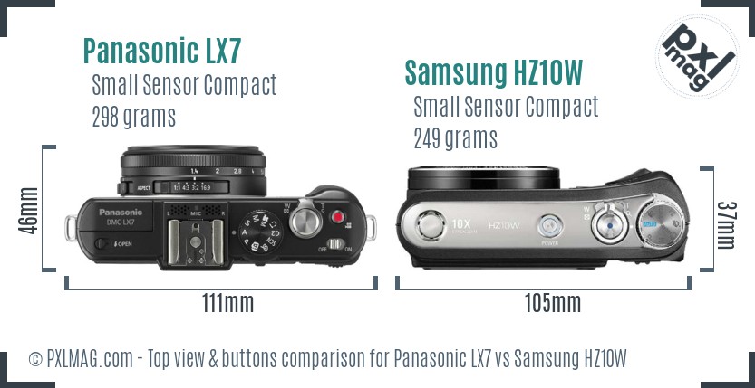 Panasonic LX7 vs Samsung HZ10W top view buttons comparison