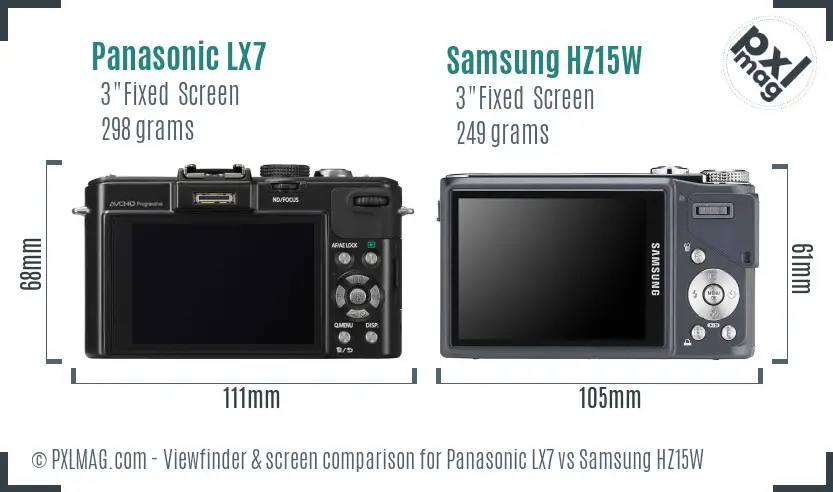 Panasonic LX7 vs Samsung HZ15W Screen and Viewfinder comparison